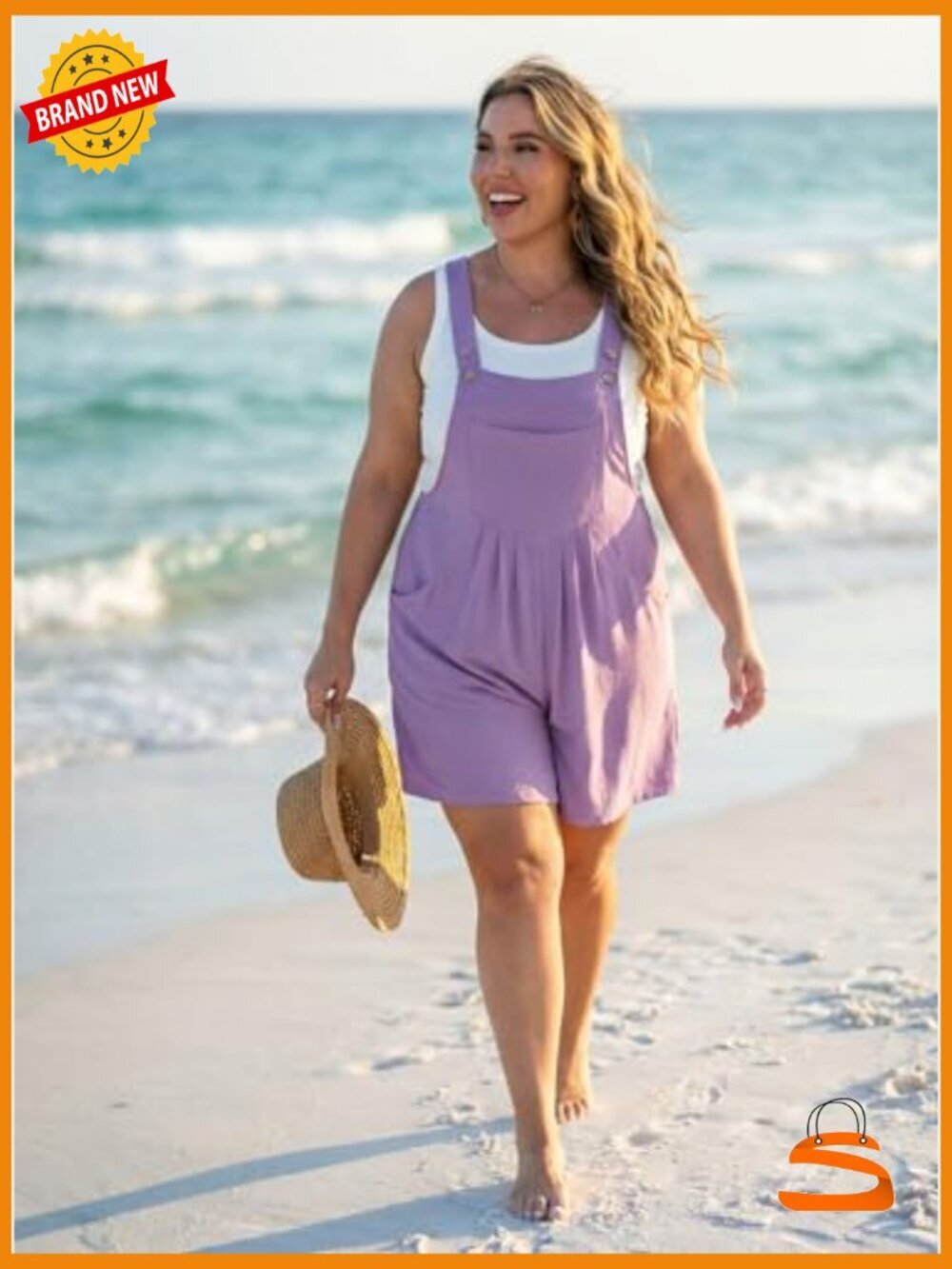 Plus Size Loose Fit Romper with Pockets Adjustable Straps Summer Outfit - Picture 3 of 6